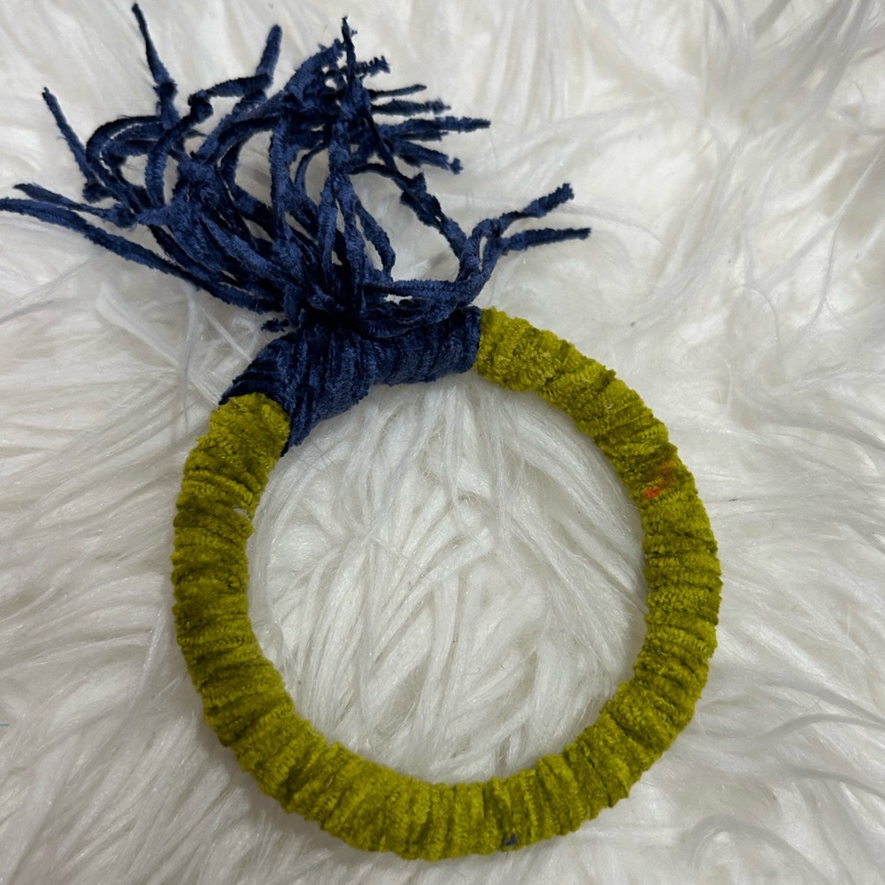 Unique Handmade Wool Bracelet- Lime and Blue